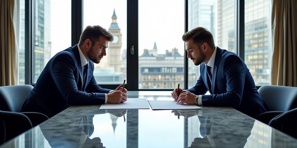 Legal professionals reviewing documents in a prestigious London office at Eaton Square